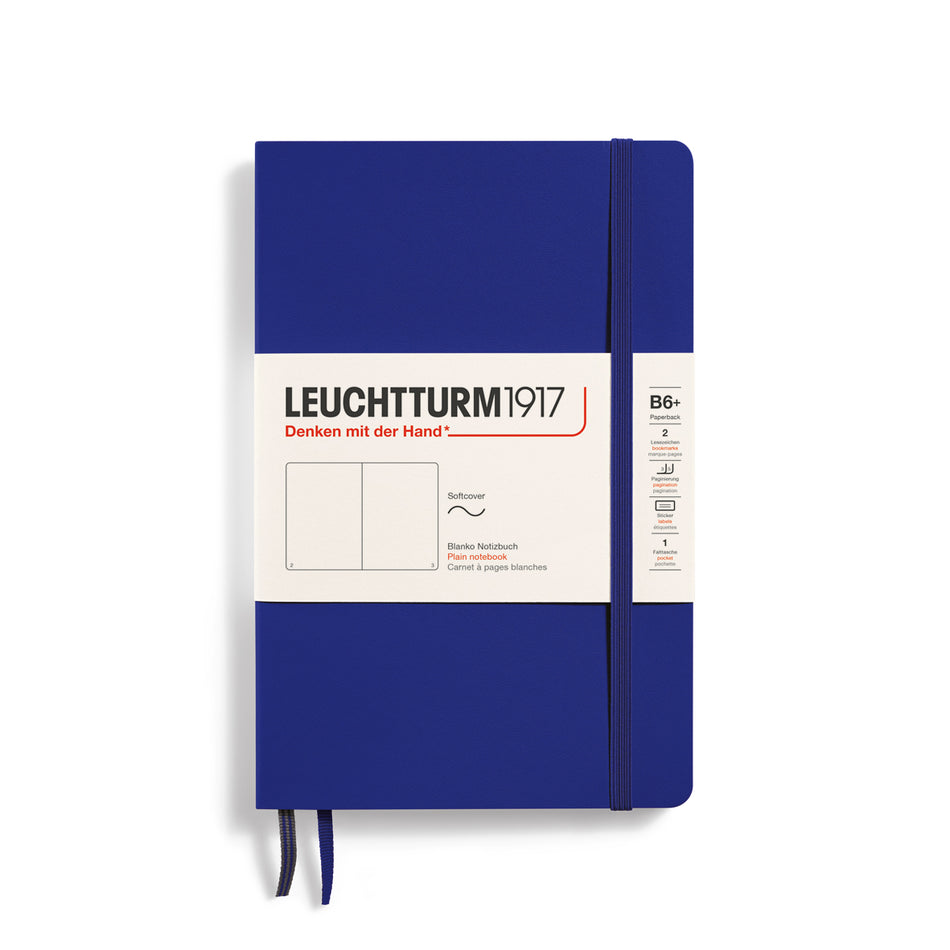 LEUCHTTURM1917 Notebook Paperback (B6+) Plain, Sofcover, 123 Numbered Pages - Ink Blue