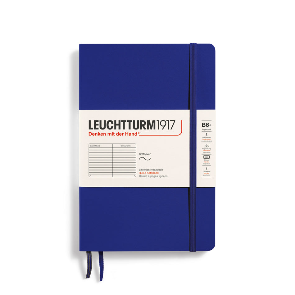LEUCHTTURM1917 Notebook Paperback (B6+) ruled, Sofcover, 123 Numbered Pages - Ink Blue