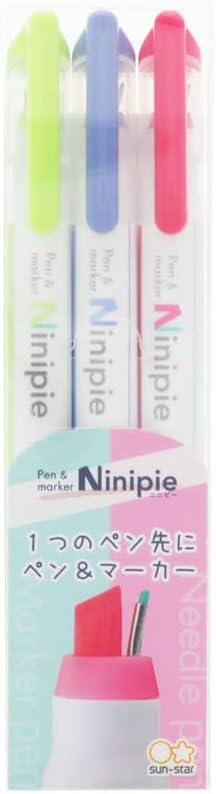 Sun-Star Ninipie Pen and Marker (Set of 3) - Green/Blue/Pink