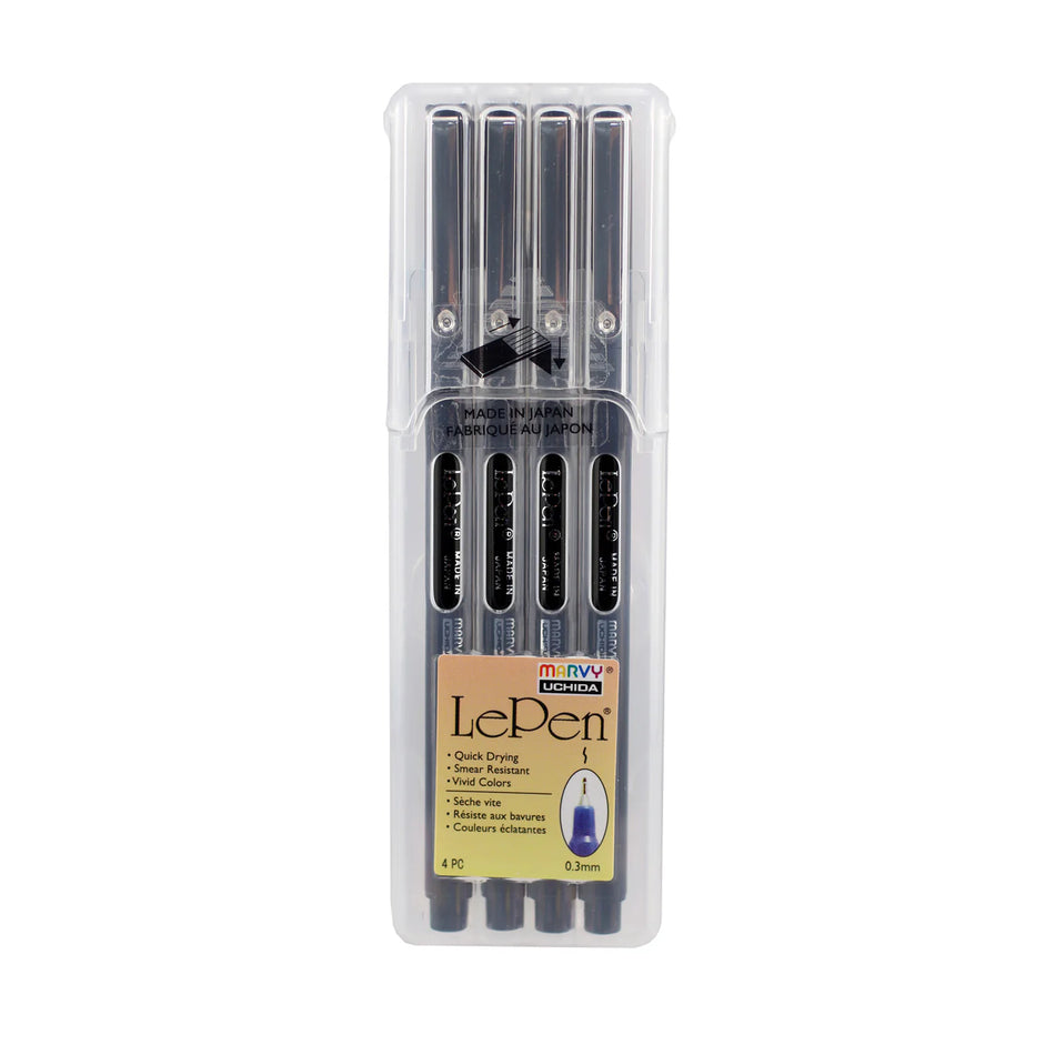 Le Pen Fine Felt Tip Marker Set - Black Set (4 Piece)