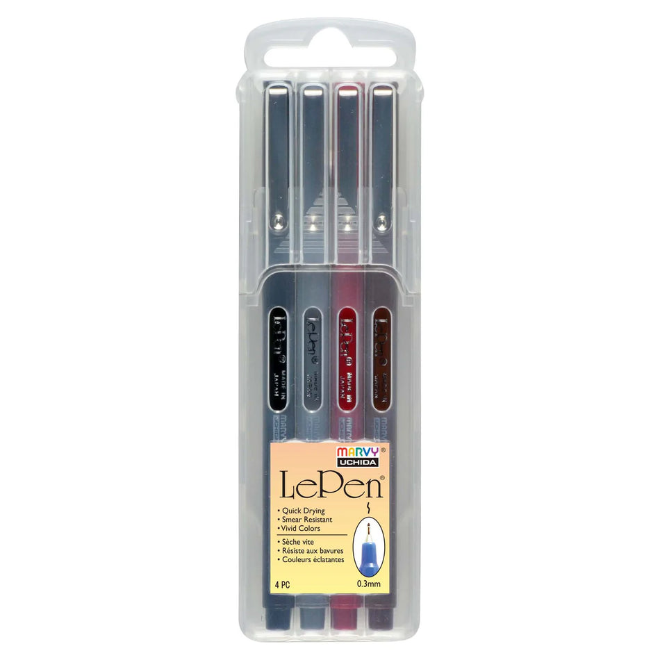 Le Pen Fine Felt Tip Marker Set - Dark Set (4 Piece)