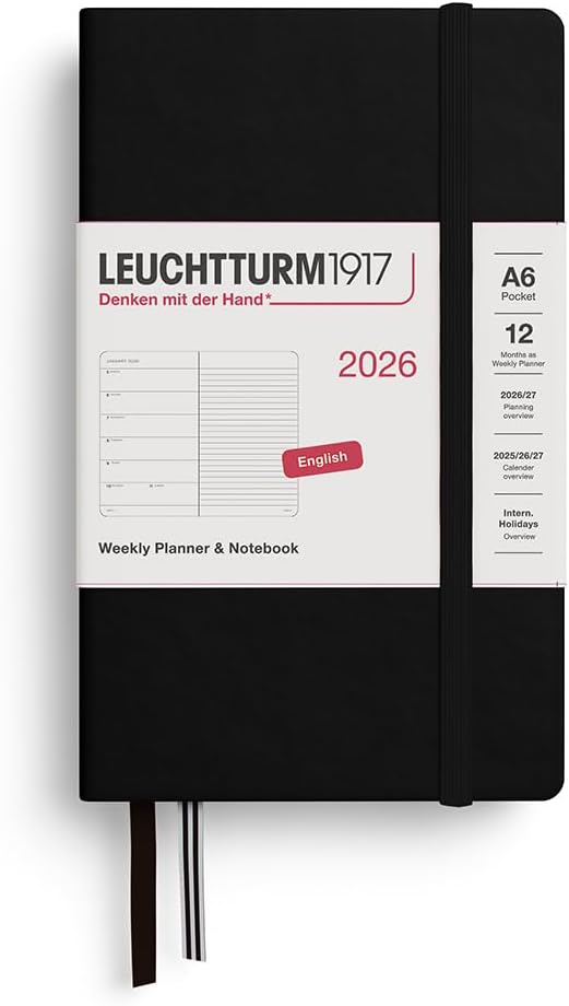 Leuchtturm1917 2026 A6 Weekly Planner & Notebook - Black