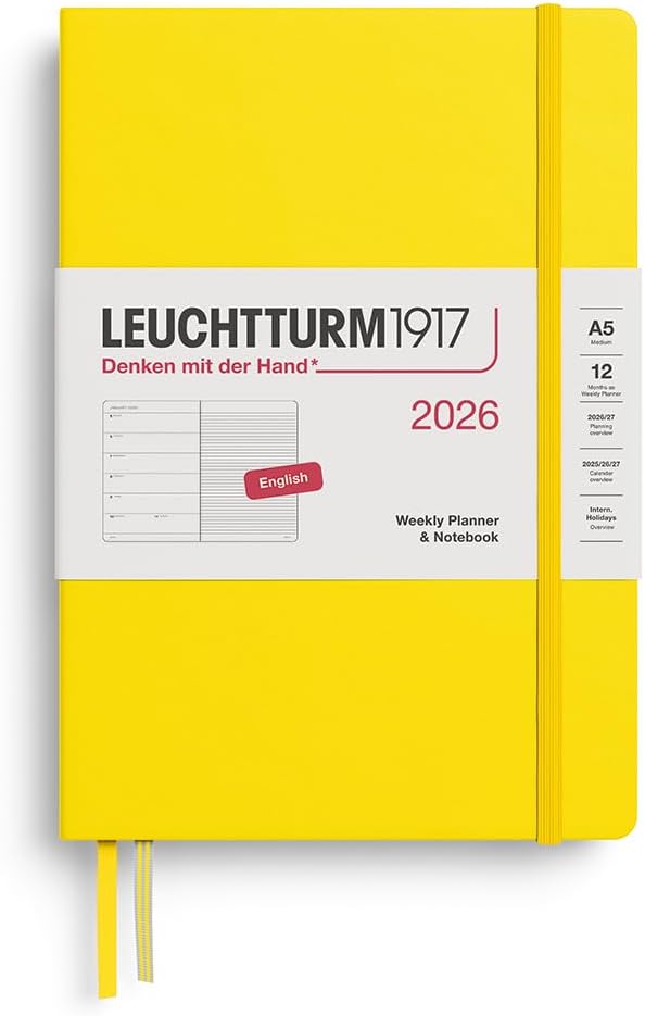 Leuchtturm1917 2026 A5 Weekly Planner & Notebook Ruled - Lemon
