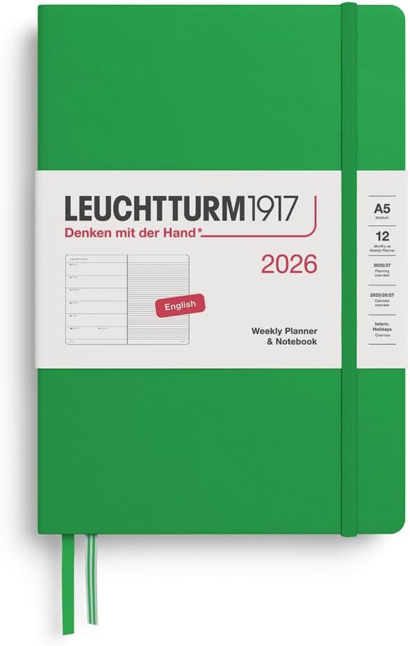 Leuchtturm1917 2026 A5 Weekly Planner & Notebook Ruled - Spring Leaf