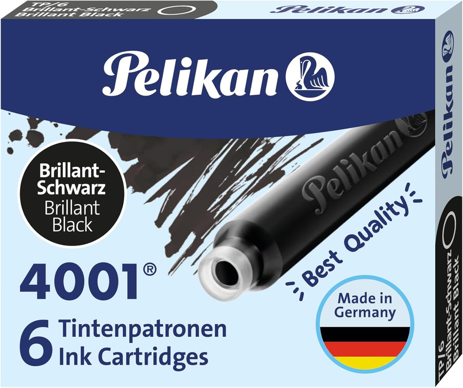 Pelikan 4001 Ink Cartridges - TP6 Brilliant Black - Short