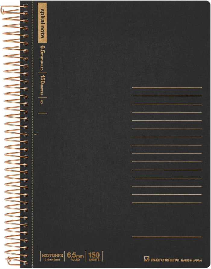 Maruman A5 Spiral Note 6.5mm 150 Sheets - Ruled - Black