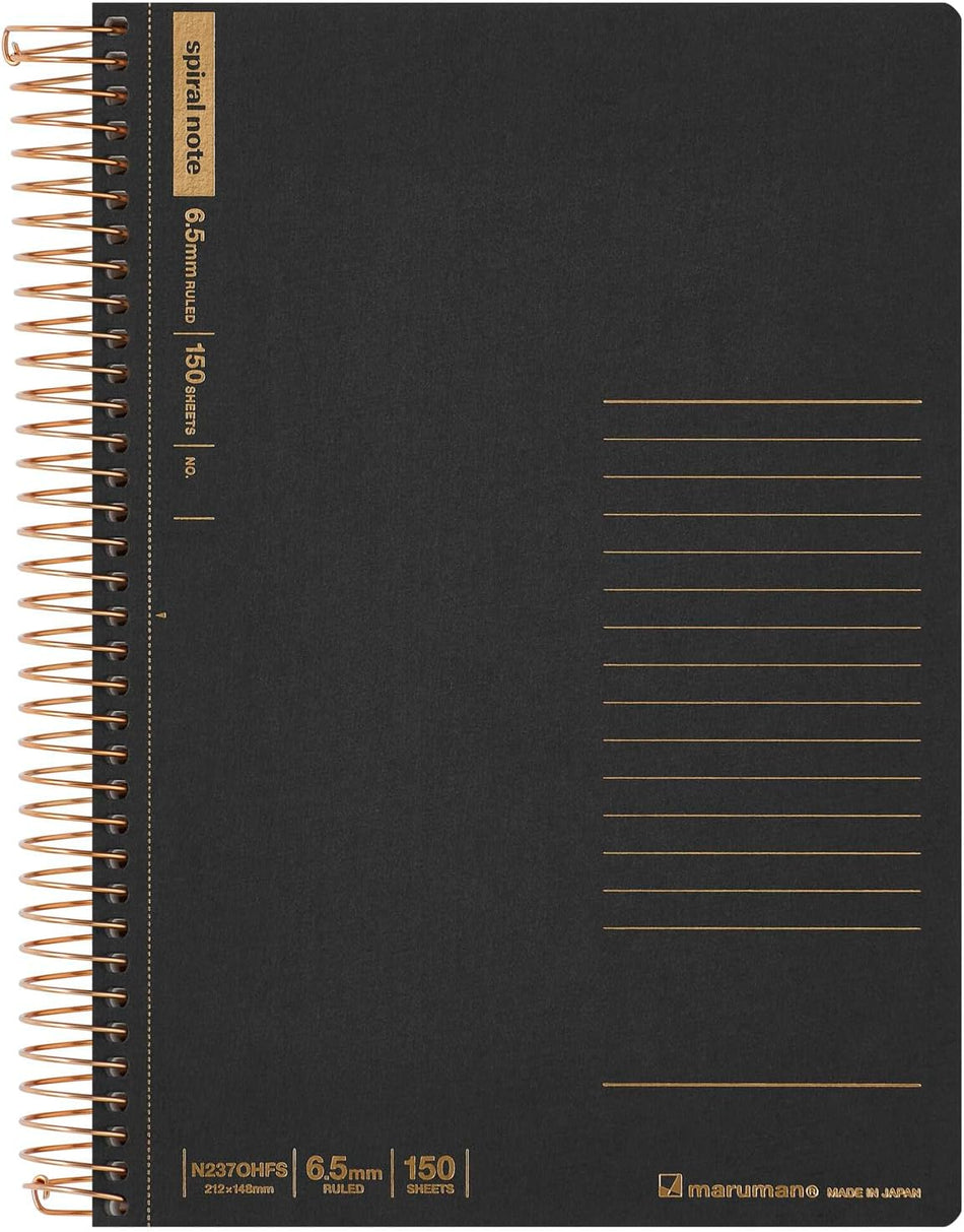 Maruman A5 Spiral Note 6.5mm 150 Sheets - Ruled - Black