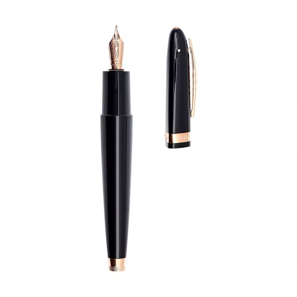 Pineider Modern Times Fountain Pen - Black - Rose Gold Trim