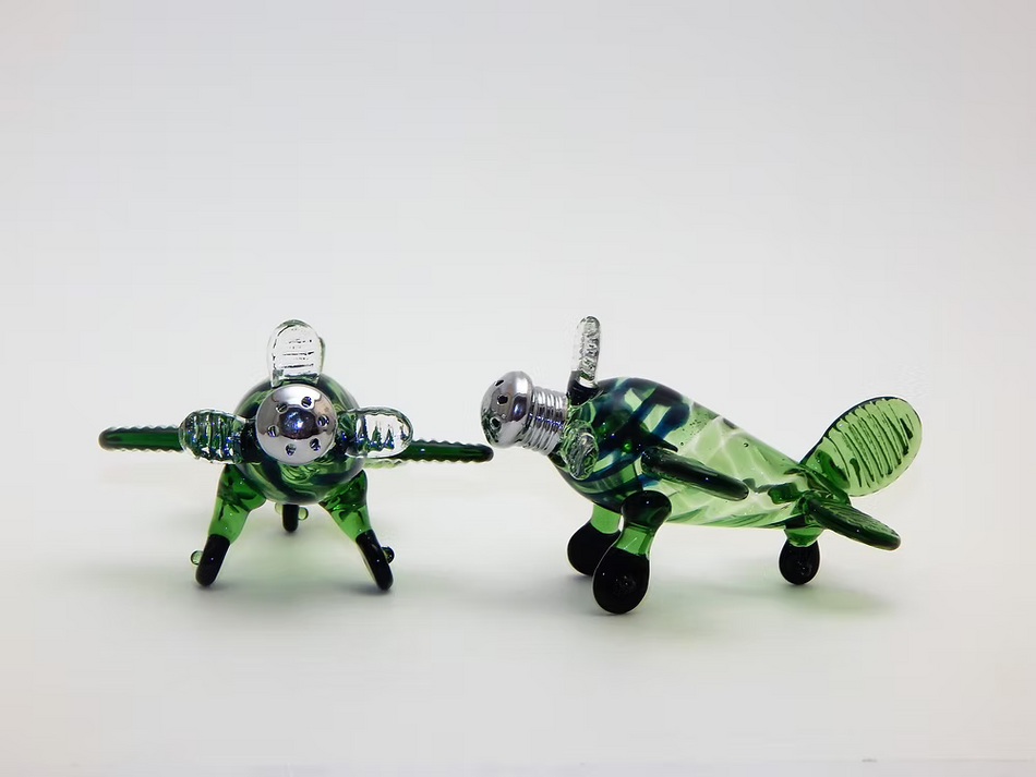 Salt & Pepper Shakers - Green Airplane