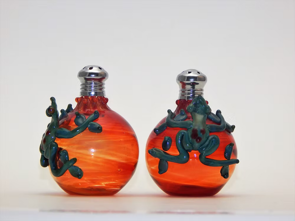 Salt & Pepper Shakers - Frog on Red Bottle