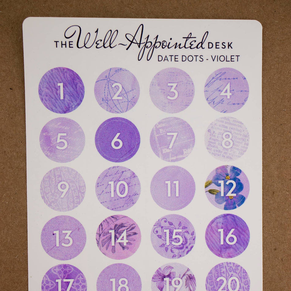 Date Dots Sticker Sheet (24-017): Purple