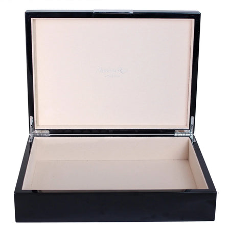 Addison Ross - Black Lacquer Large Storage Box With Silver Trim
