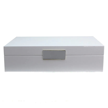 Addison Ross - White Lacquer Large Storage Box With Silver Trim