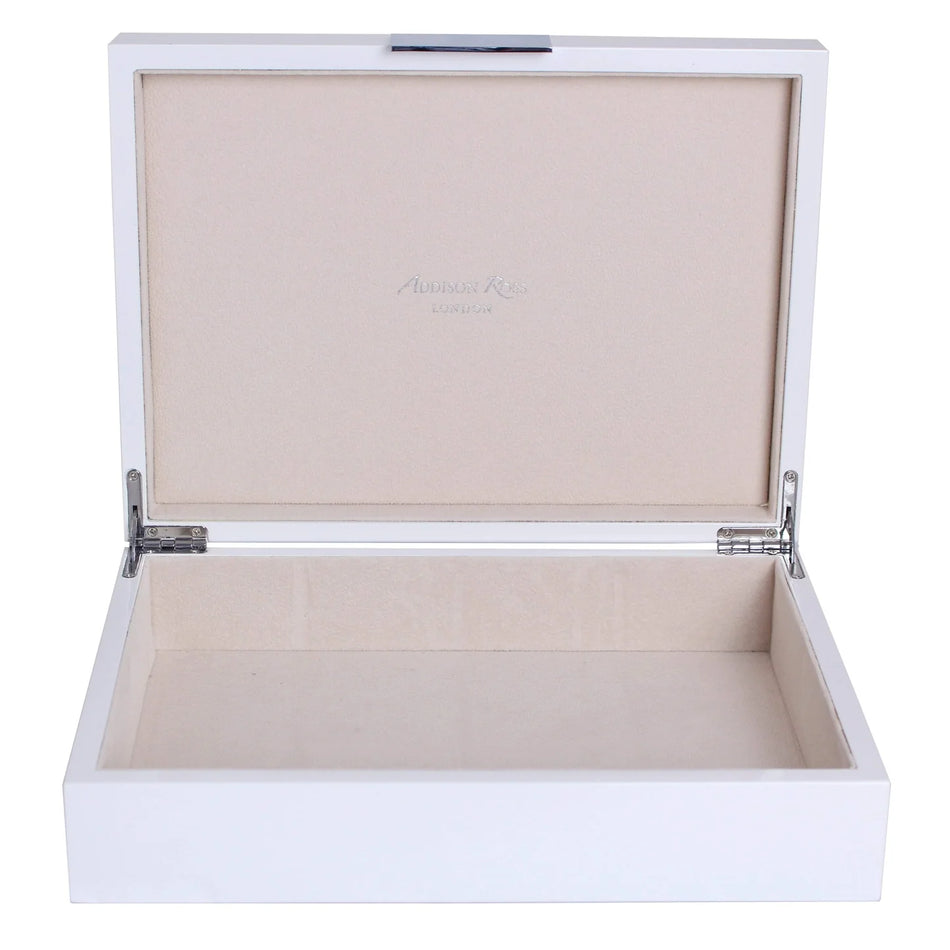 Addison Ross - White Lacquer Large Storage Box With Silver Trim