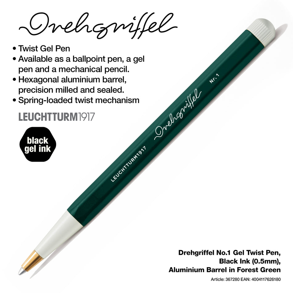 Leuchtturm1917 Forest Green, Drehgriffel Nr. 1, with black gel refill