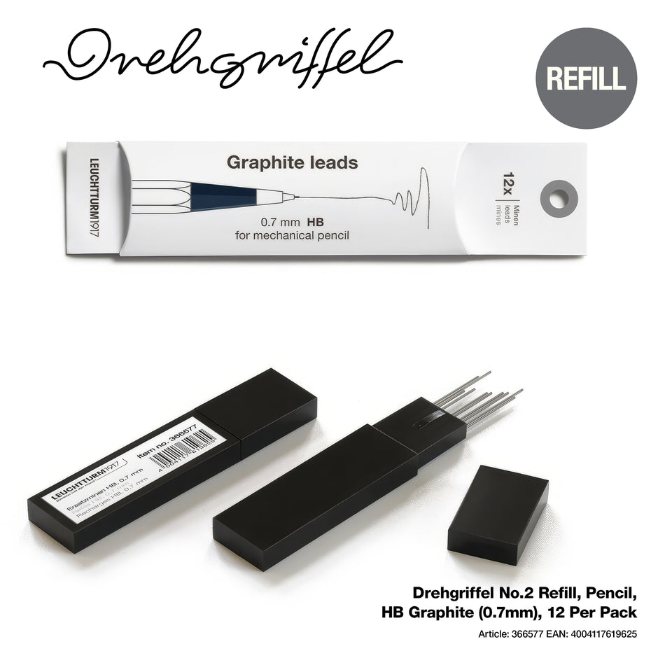 LEUCHTTURM1917 Drehgriffel No.2 Refill, Pencil, HB Graphite (0.7mm), 12 Per Pack
