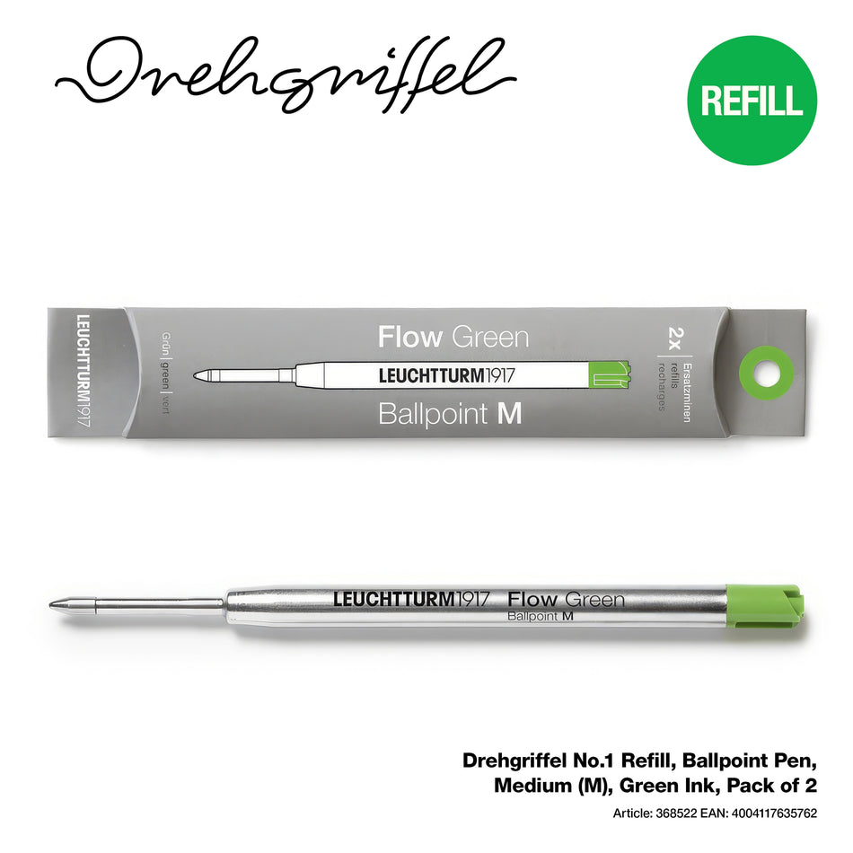 LEUCHTTURM1917 Drehgriffel No.1 Refill, Ballpoint Pen, Medium (M), Green Ink, Pack of 2
