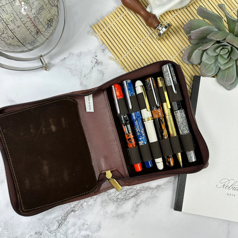 Girologio 12 Slot Zipper Pen Case - Antique Brown