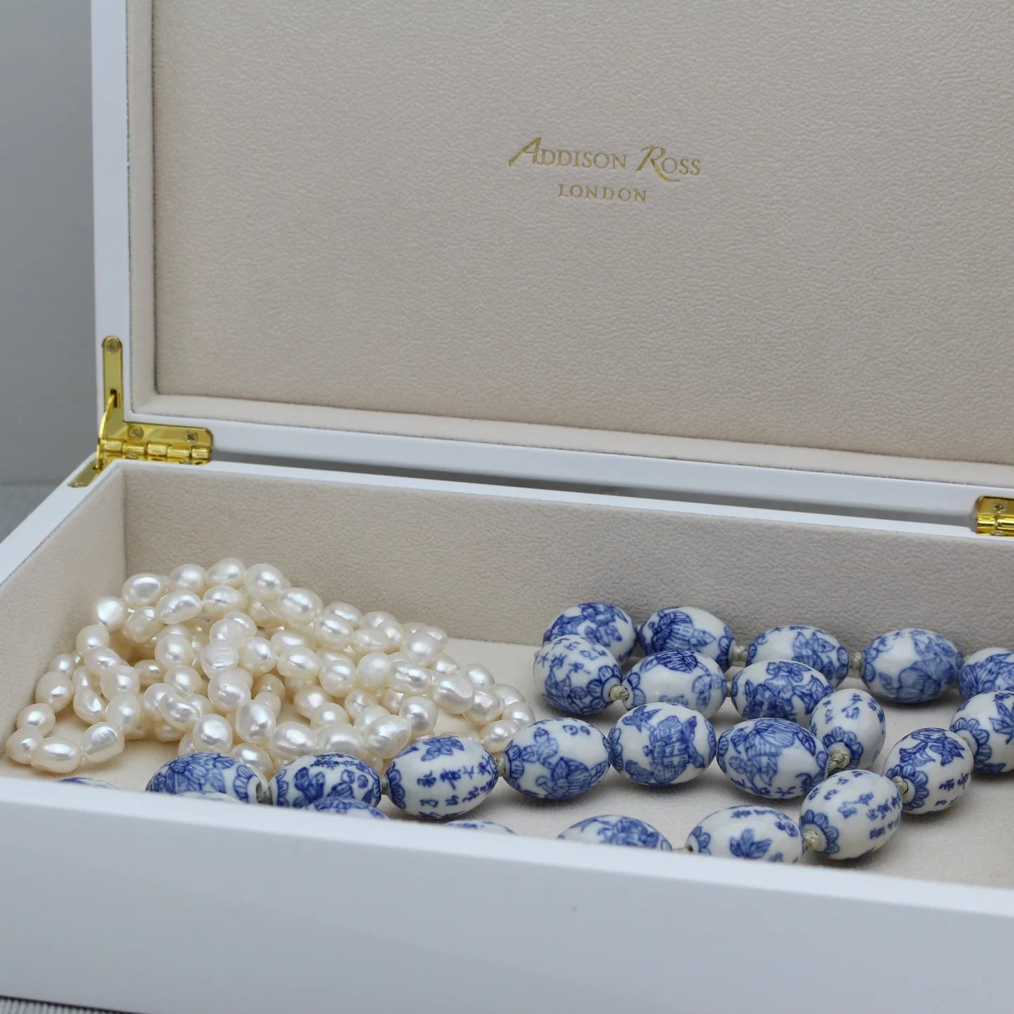 Addison Ross - White Lacquer Large Storage Box With Silver Trim