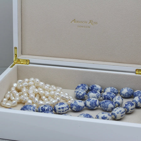 Addison Ross - White Lacquer Large Storage Box With Silver Trim