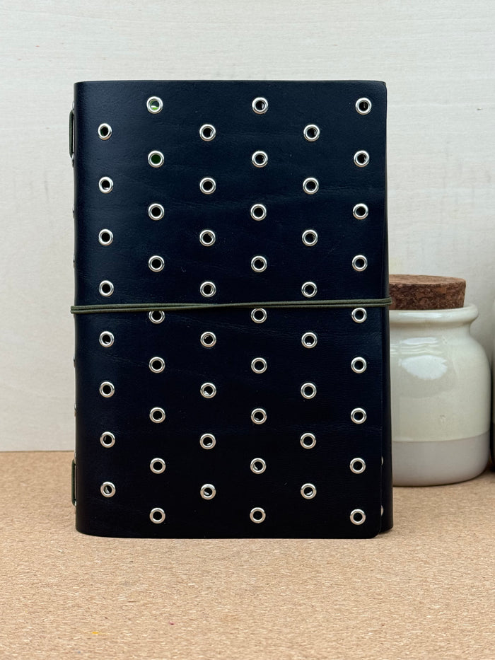 Imperfect Concepts Niko Leather Notebook - B6 Trifold - Raven w/ Silver Grommets