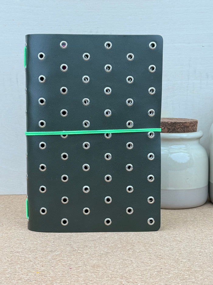 Imperfect Concepts Niko Leather Notebook - B6 Trifold - Olive w/ Silver Grommets