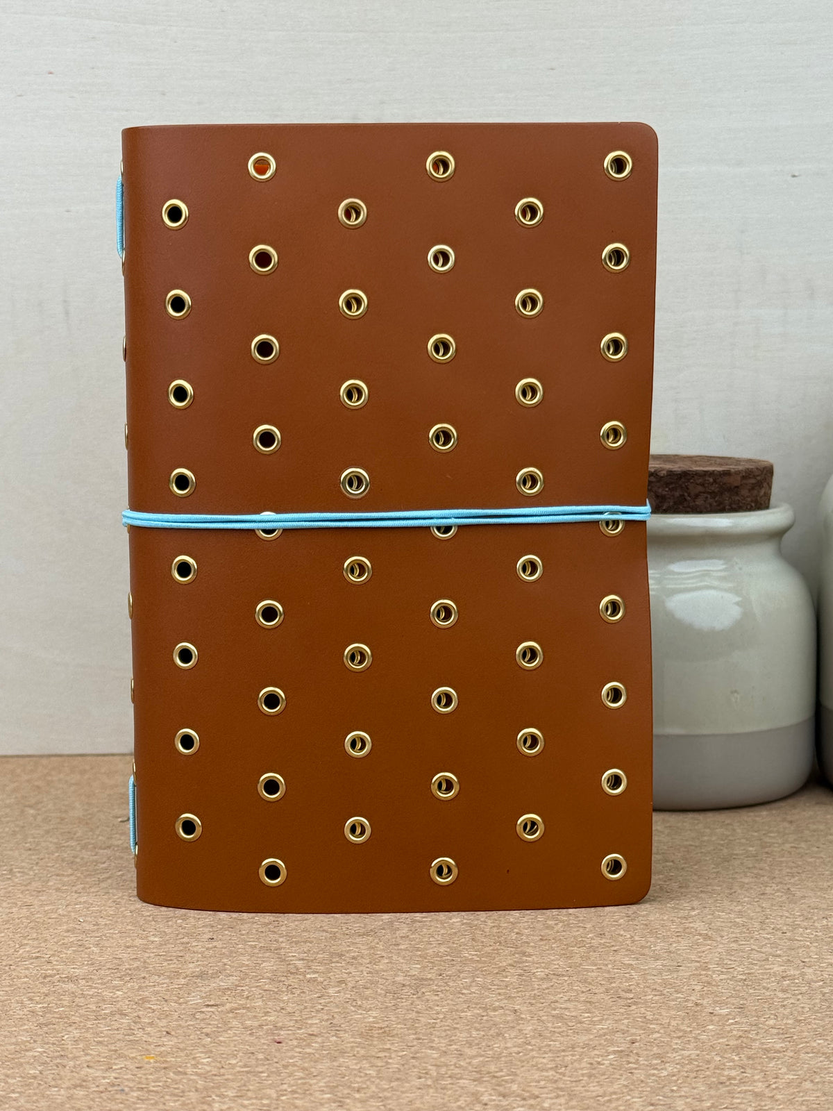 Imperfect Concepts Niko Leather Notebook - B6 Trifold - Cognac w/ Gold Grommets