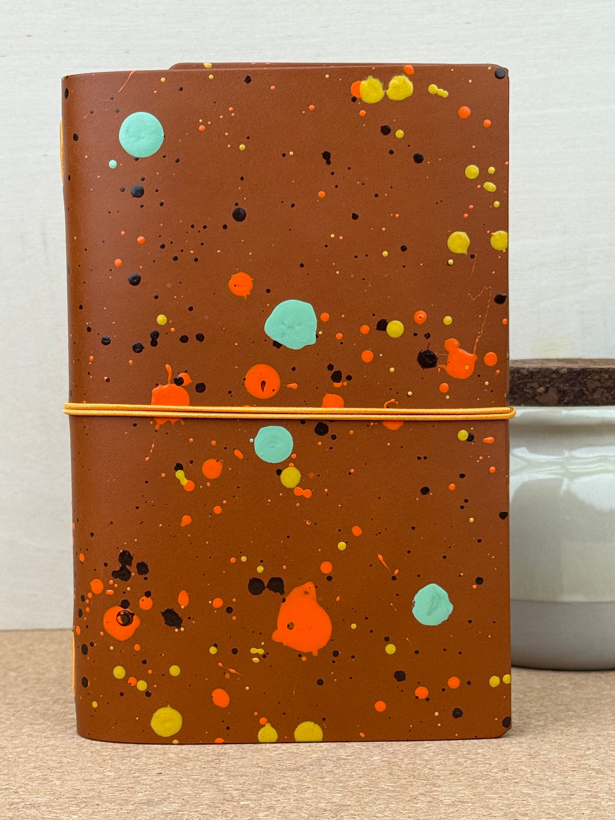 Imperfect Concepts Ollie Leather Notebook - B6 Trifold Cognac Painted - Tangerine Band