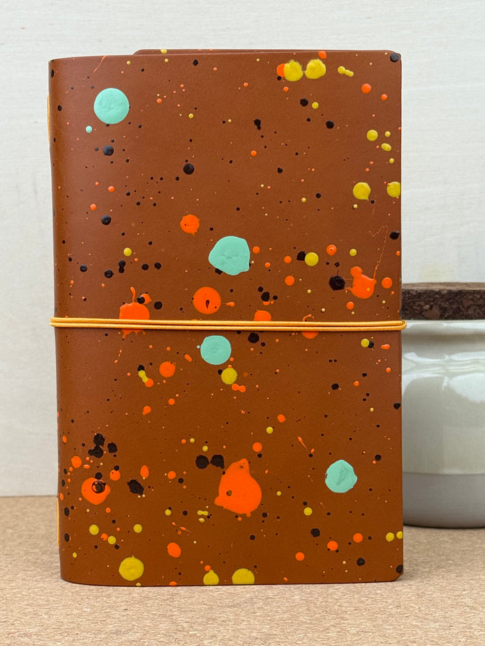 Imperfect Concepts Ollie Leather Notebook - B6 Trifold Cognac Painted - Tangerine Band