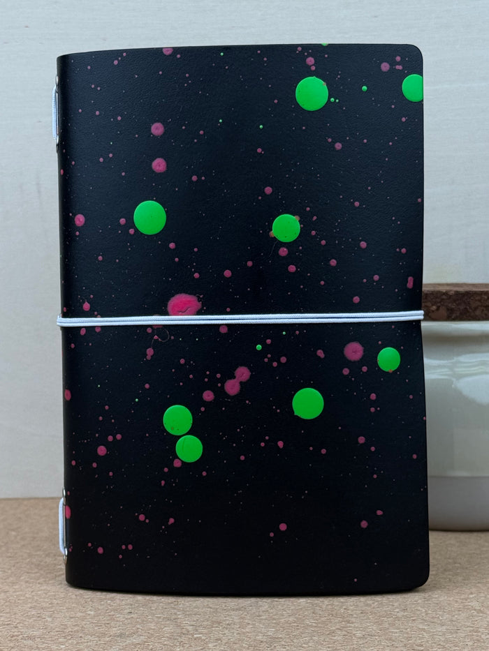 Imperfect Concepts Ollie Leather Notebook - B6 Trifold Raven Painted - White Band