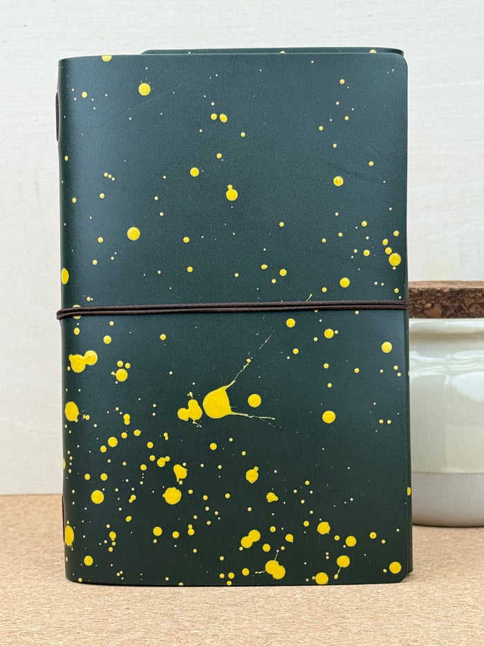 Imperfect Concepts Ollie Leather Notebook - B6 Trifold Olive Painted - Chocolate Band