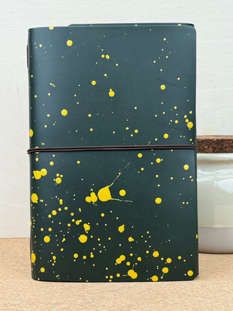 Imperfect Concepts Ollie Leather Notebook - B6 Trifold Olive Painted - Chocolate Band