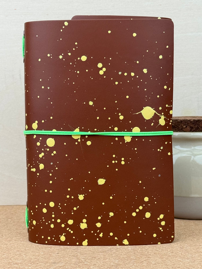 Imperfect Concepts Ollie Leather Notebook - B6 Trifold Chocolate Painted - Neon Green Band