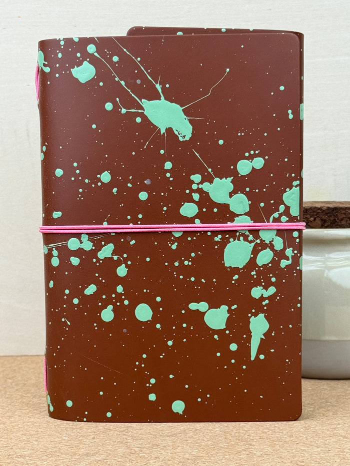 Imperfect Concepts Ollie Leather Notebook - B6 Trifold Chocolate Painted - Pink Band