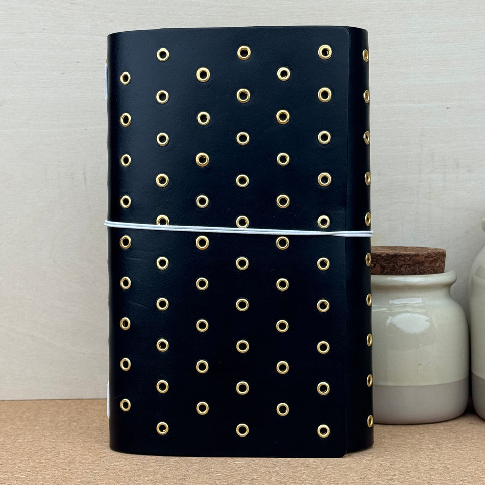 Imperfect Concepts Dancer Notebook - A5 Trifold - Raven w/ Gold Grommets