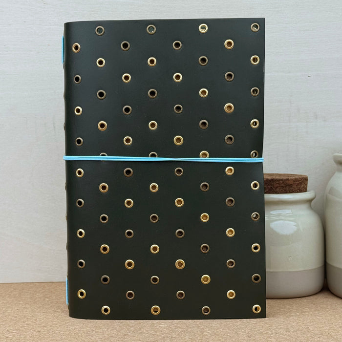 Imperfect Concepts Thatcher Notebook - A5 Bifold - Olive w/ Mixed Metal Grommets