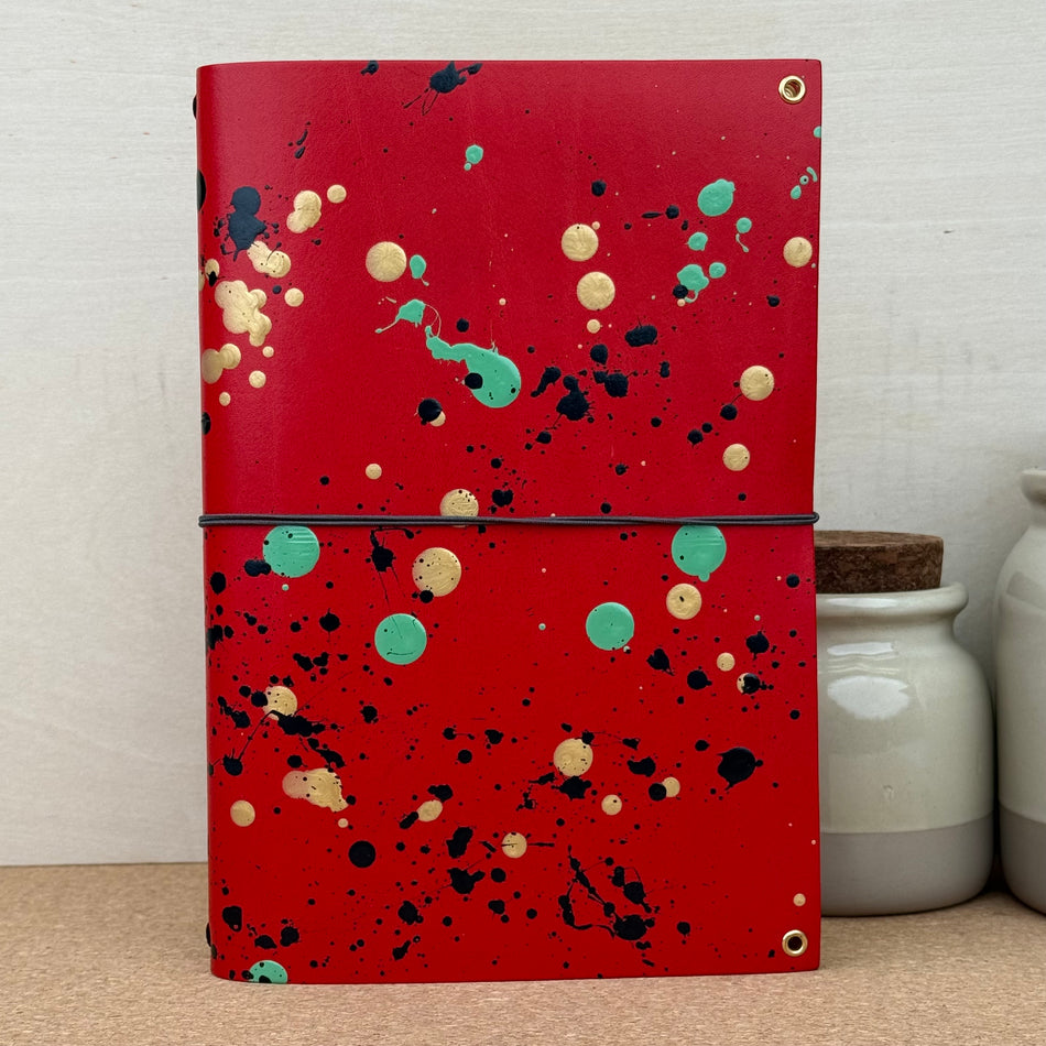 Imperfect Concepts Baxter Notebook - A5 Bifold - painted Scarlet w/ Gold Grommet Accents (Copy)