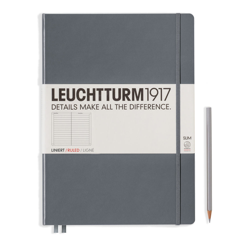 LEUCHTTURM1917 Hardcover Notebook Master Slim (A4+), 123 p., ruled - Anthracite Gray