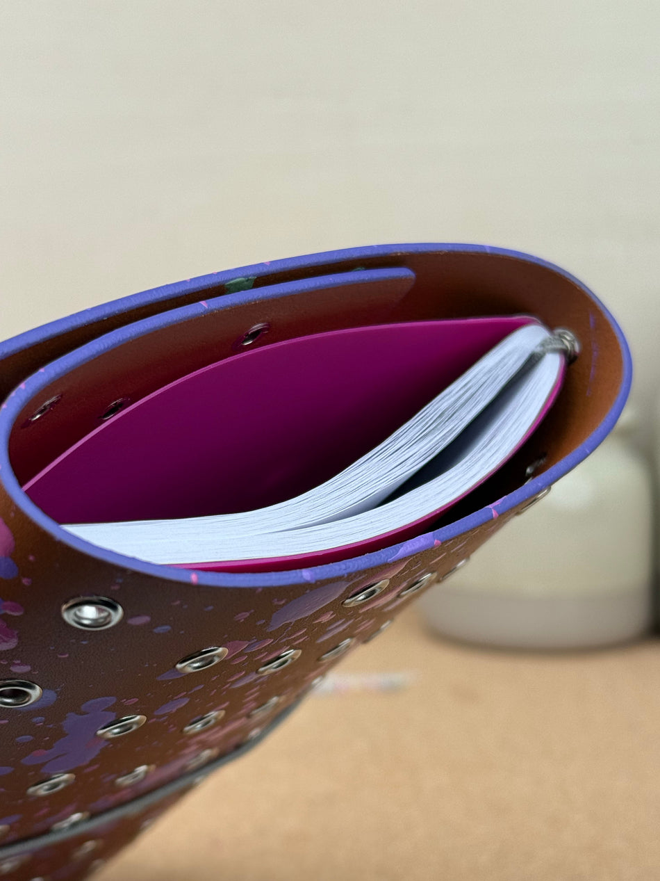 Imperfect Concepts Niko Leather Notebook - B6 Trifold - Painted Cognac w/ Silver Grommets and Painted Edge