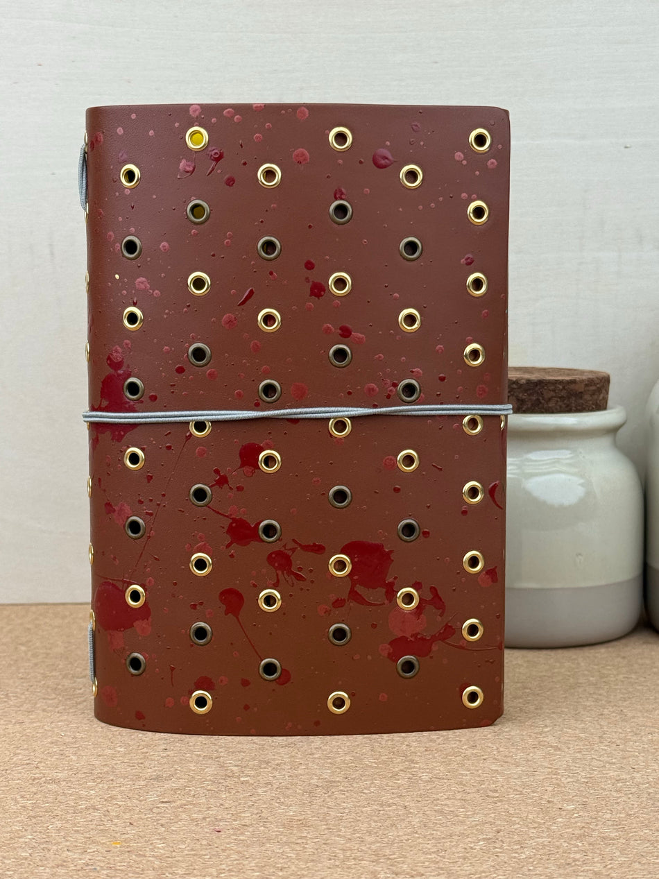 Imperfect Concepts Niko Leather Notebook - B6 Trifold - Painted Chocolate w/ Mixed Metal Grommets