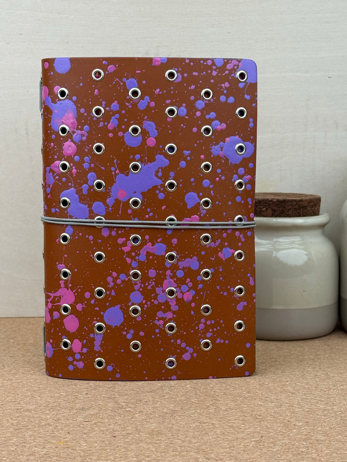 Imperfect Concepts Niko Leather Notebook - B6 Trifold - Painted Cognac w/ Silver Grommets and Painted Edge