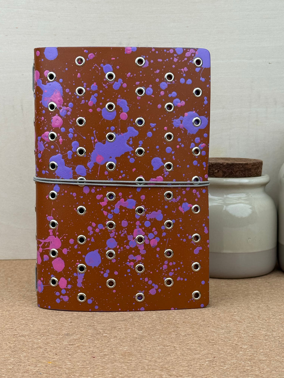 Imperfect Concepts Niko Leather Notebook - B6 Trifold - Painted Cognac w/ Silver Grommets and Painted Edge