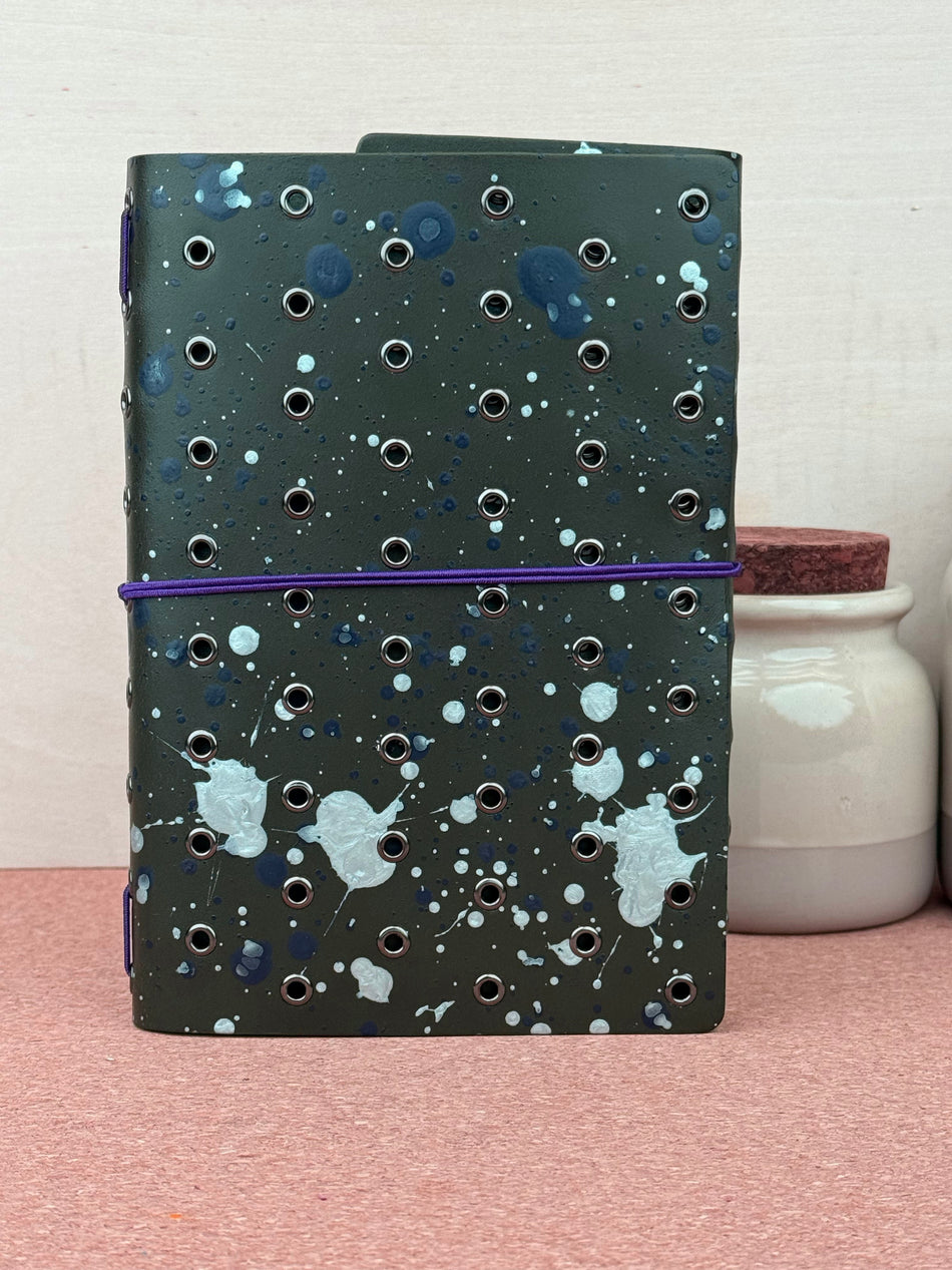 Imperfect Concepts Niko Leather Notebook - B6 Trifold - Painted Olive w/ Gunmetal Grommets