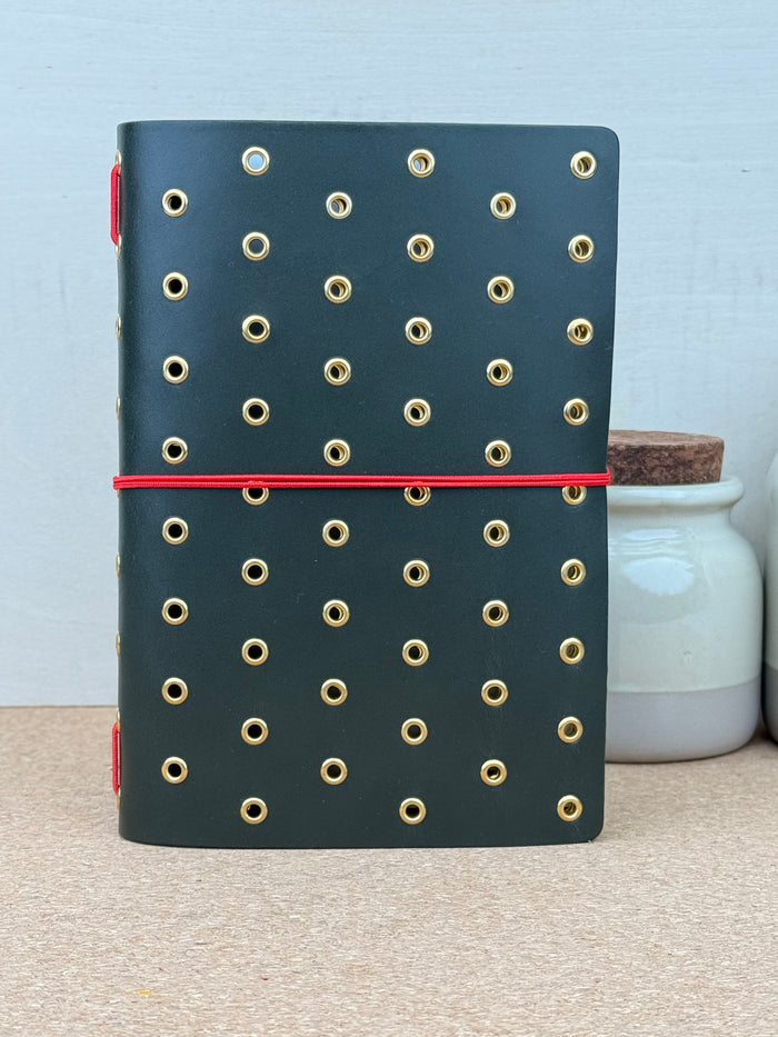 Imperfect Concepts Niko Leather Notebook - B6 Trifold - Olive w/ Gold Grommets