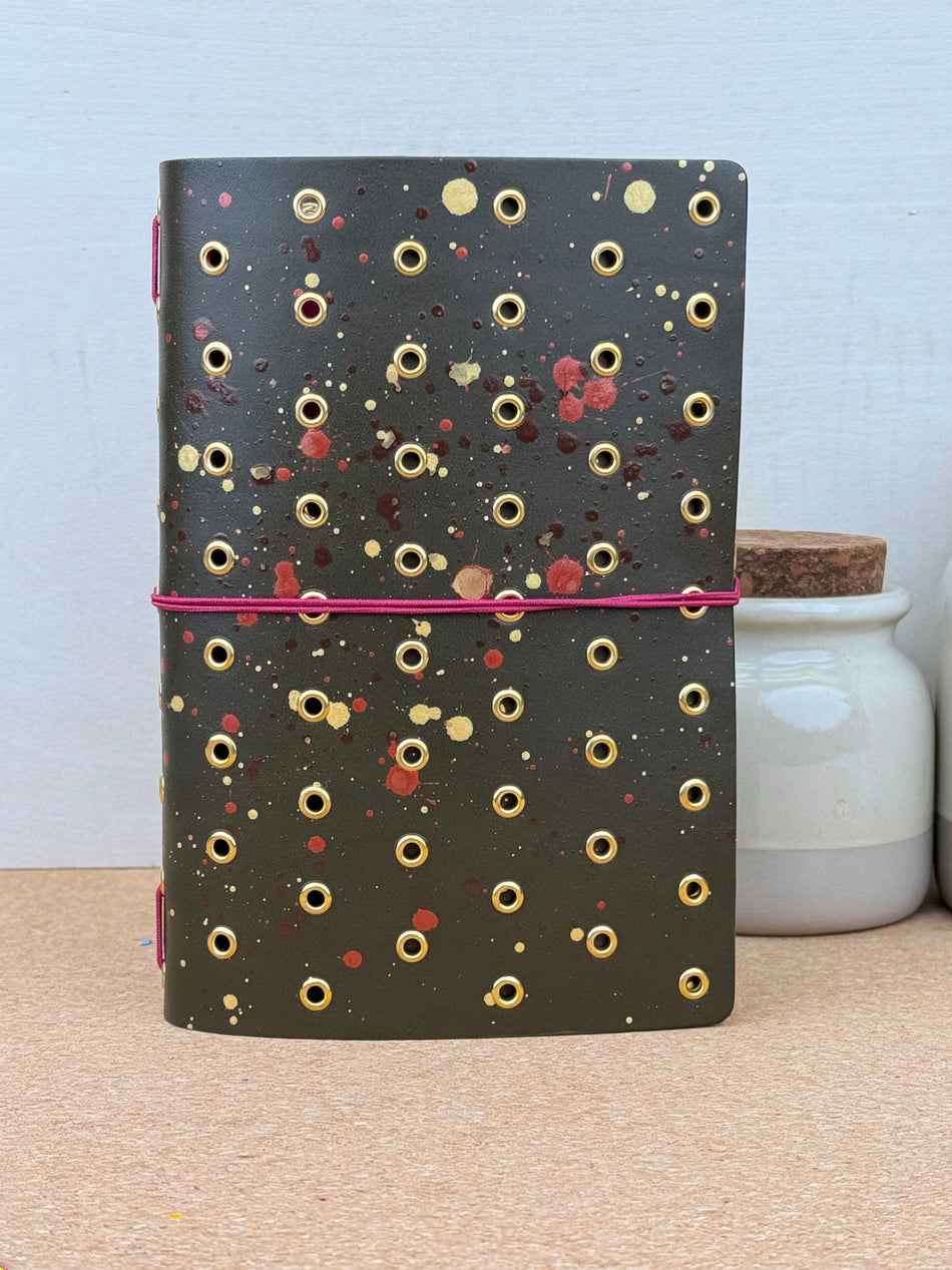 Imperfect Concepts Niko Leather Notebook - B6 Trifold - Painted Olive w/ Gold Grommets