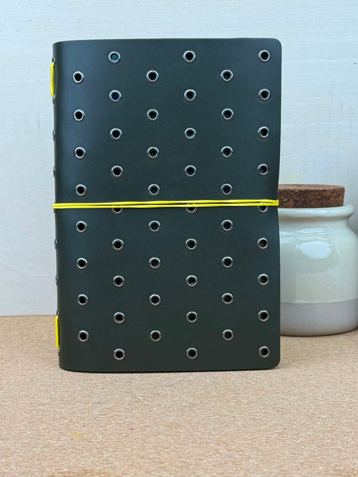 Imperfect Concepts Niko Leather Notebook - B6 Trifold - Olive w/ Gunmetal Grommets