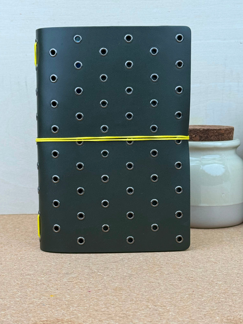 Imperfect Concepts Niko Leather Notebook - B6 Trifold - Olive w/ Gunmetal Grommets