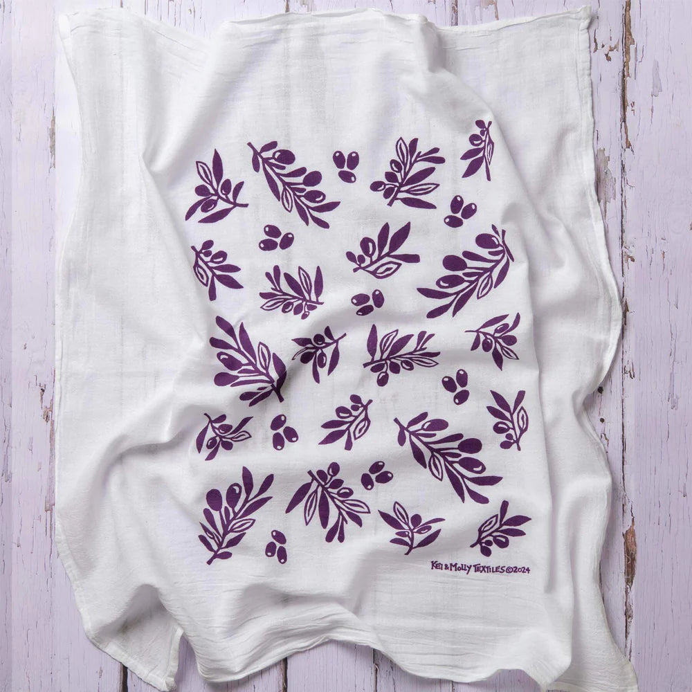 Kei & Molly Flour Sack Dish Towel - Olives Purple