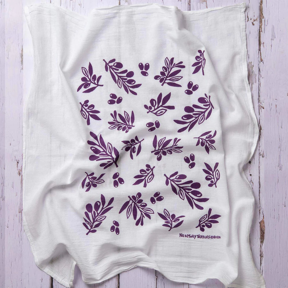 Kei & Molly Flour Sack Dish Towel - Olives Purple