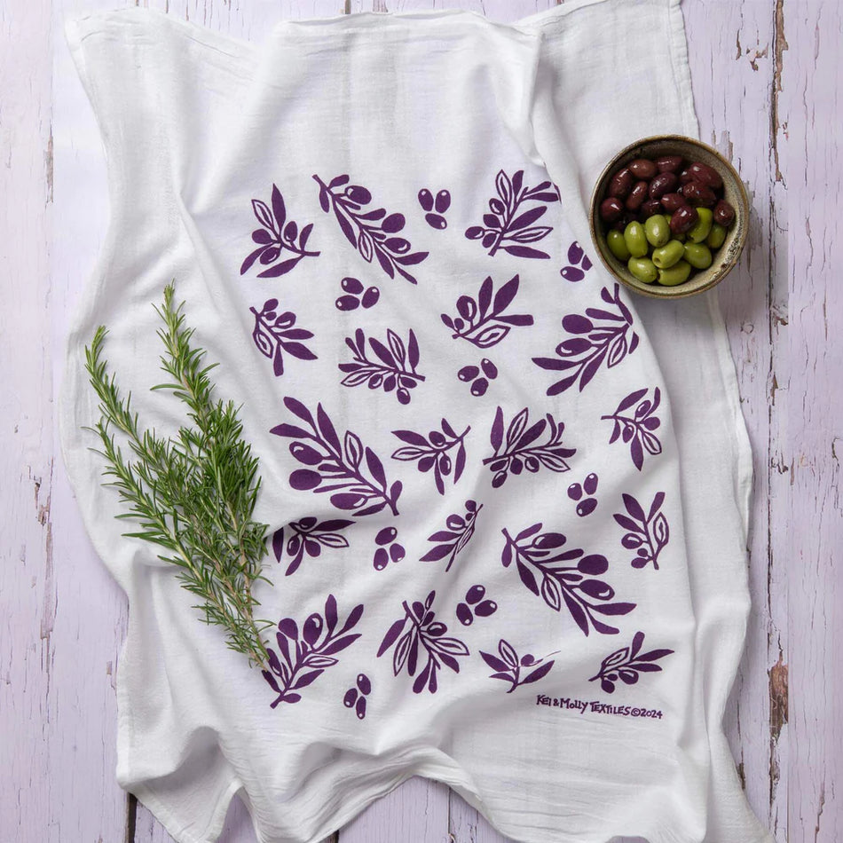 Kei & Molly Flour Sack Dish Towel - Olives Purple